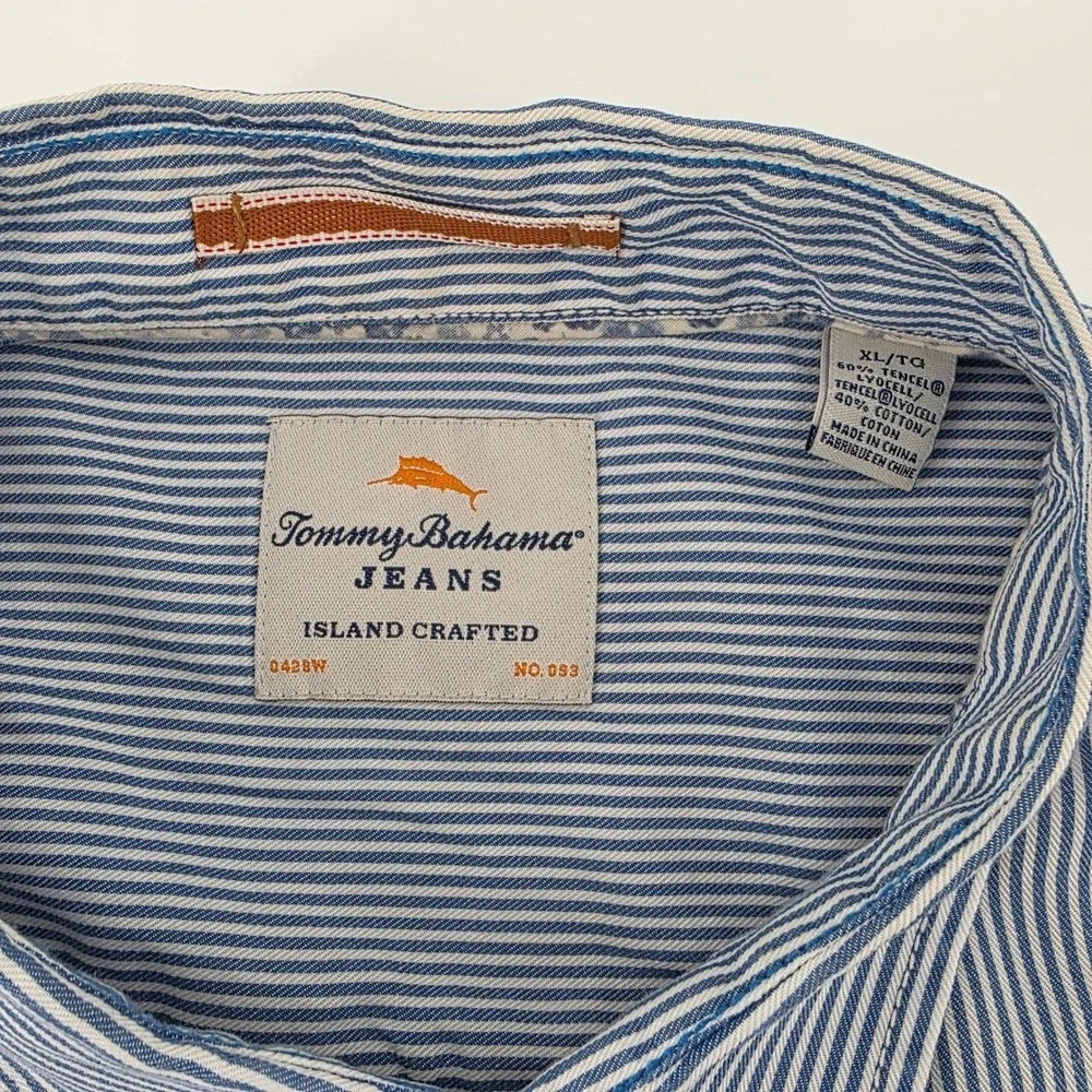 Tommy Bahama Jeans Island Crafted‎ Blue Striped Long Sleeve Shirt Mens X-Large